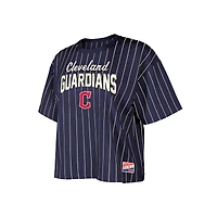 T-shirt court à rayures multiples bleu marine Cleveland Guardians Cooperstown Collection pour femme New Era