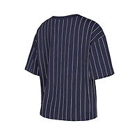 T-shirt court à rayures multiples bleu marine Cleveland Guardians Cooperstown Collection pour femme New Era