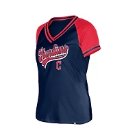 T-shirt à col en V New Era bleu marine pour femme, Cleveland Guardians, jour de match