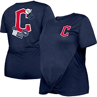 Women's New Era Navy Cleveland Guardians Plus Two-Hit Front Knot T-Shirt