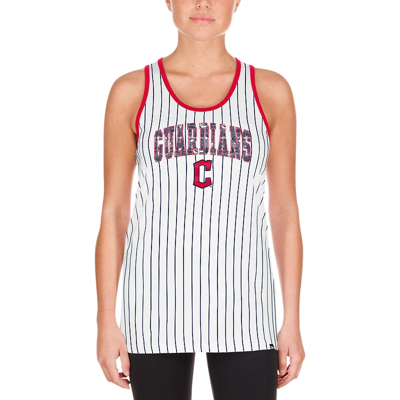 Débardeur blanc à dos nageur sequins et fines rayures des Cleveland Guardians New Era pour femme