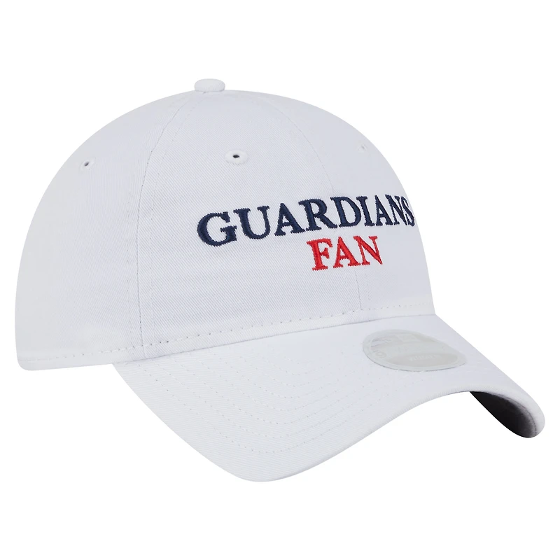 Casquette ajustable New Era blanche pour femme, modèle 9TWENTY, pour supporter des Cleveland Guardians