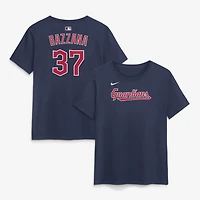T-shirt Nike Travis Bazzana bleu marine Cleveland Guardians pour femme, avec nom et numéro