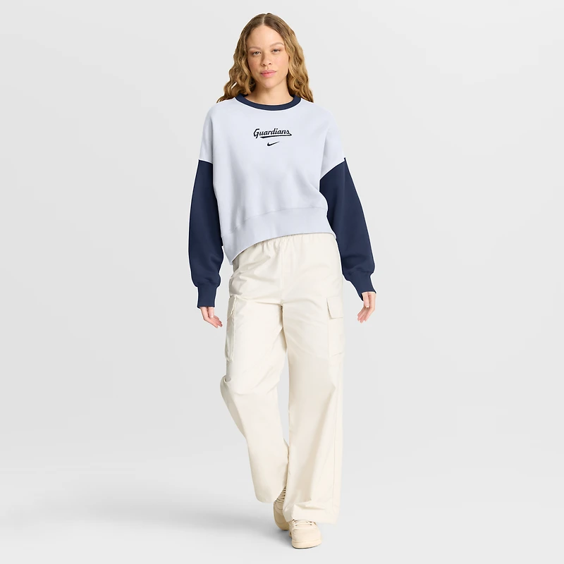 Women's Nike White/Navy Cleveland Guardians Oversized High Hip Fleece Sweatshirt