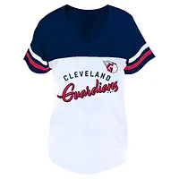 Women's Profile White/Navy Cleveland Guardians Plus Two-Stripe V-Neck T-Shirt
