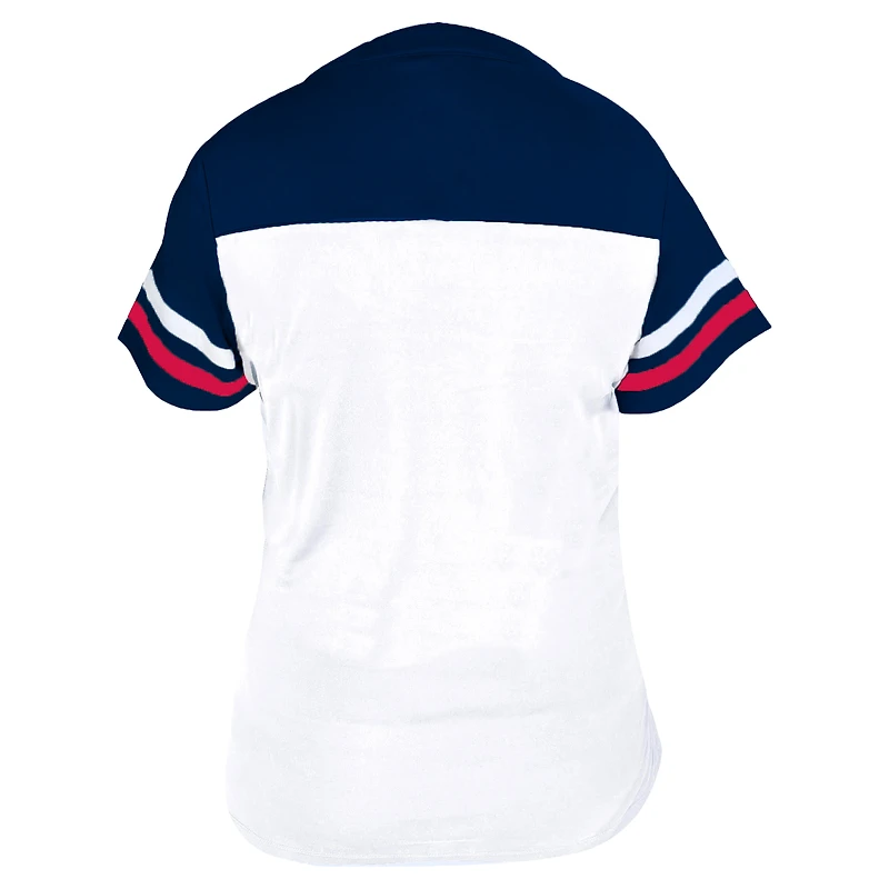 Women's Profile White/Navy Cleveland Guardians Plus Two-Stripe V-Neck T-Shirt