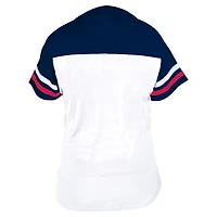 Women's Profile White/Navy Cleveland Guardians Plus Two-Stripe V-Neck T-Shirt