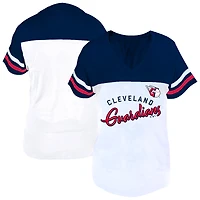 Women's Profile White/Navy Cleveland Guardians Plus Two-Stripe V-Neck T-Shirt