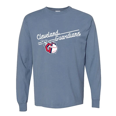 Women's Soft as a Grape  Blue Cleveland Guardians Pigment Dye Long Sleeve T-Shirt