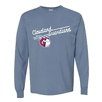 Women's Soft as a Grape  Blue Cleveland Guardians Pigment Dye Long Sleeve T-Shirt