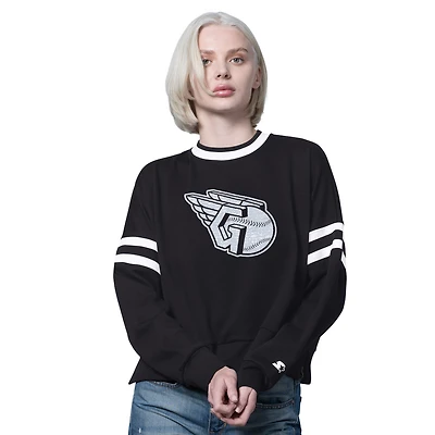 Sweat-shirt ras du cou court et noir à épaules tombantes pour femme des Cleveland Guardians Rally