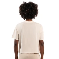 Women's Starter Cream Cleveland Guardians Rhinestone Sprinkle Boxy Cropped T-Shirt