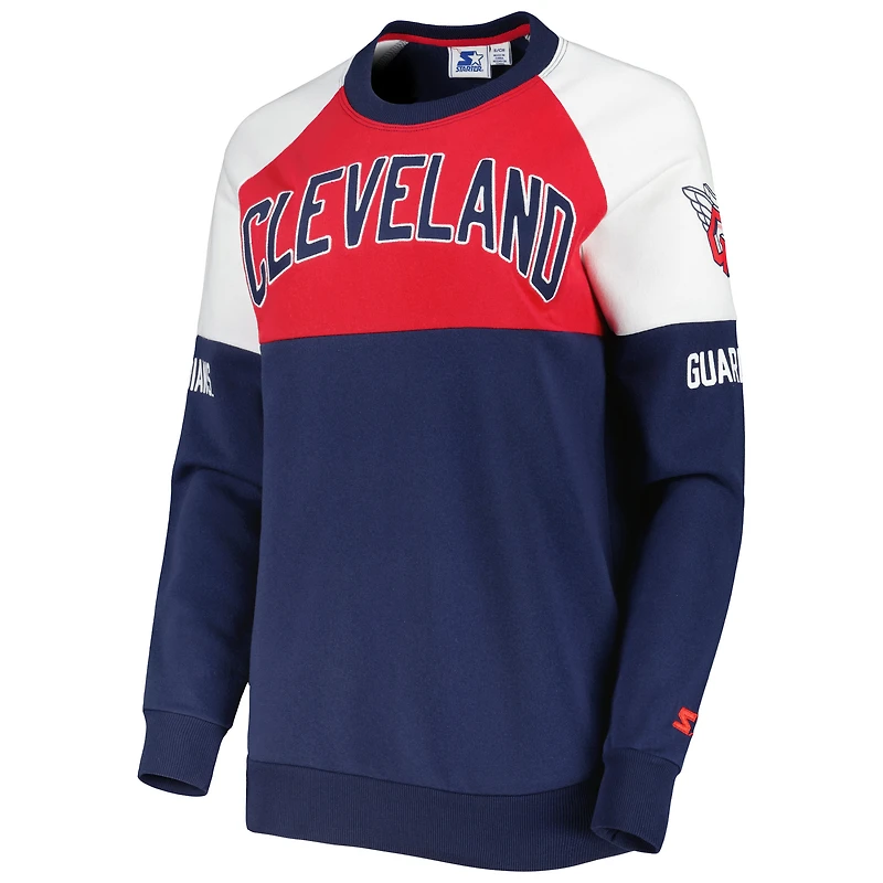 Sweat-shirt Starter pour femmes bleu marine/rouge Cleveland Guardians Baseline Raglan
