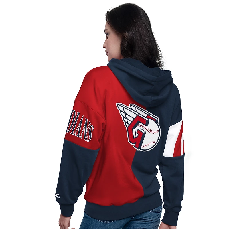 Women's Starter Navy/Red Cleveland Guardians Curve Ball Full Zip Hoodie Sweatshirt