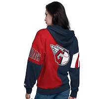 Women's Starter Navy/Red Cleveland Guardians Curve Ball Full Zip Hoodie Sweatshirt