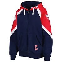 Sweat à capuche zippé Starter bleu marine/rouge Cleveland Guardians Hail Mary pour femme