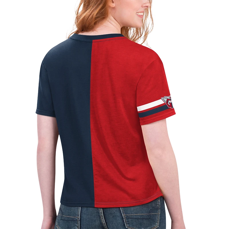 T-shirt Power Move des Cleveland Guardians Starter pour femmes, bleu marine/rouge