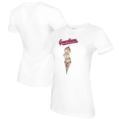 T-shirt blanc à trois poches pour femme, motif Tiny Turnip, des Cleveland Guardians