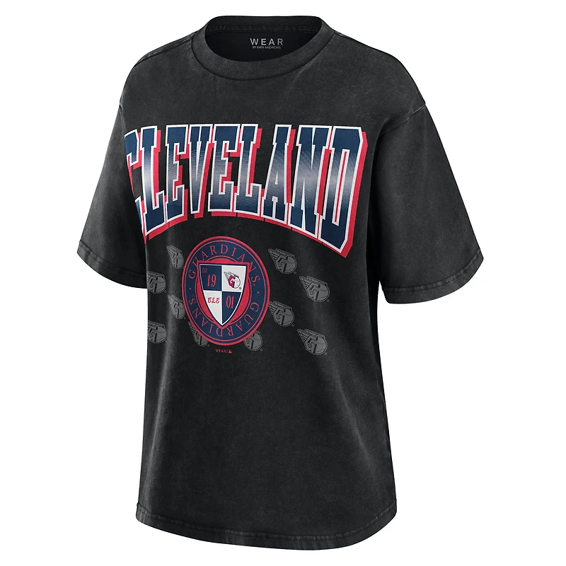 Women's WEAR by Erin Andrews Black Cleveland Guardians Oversized Boyfriend T-Shirt