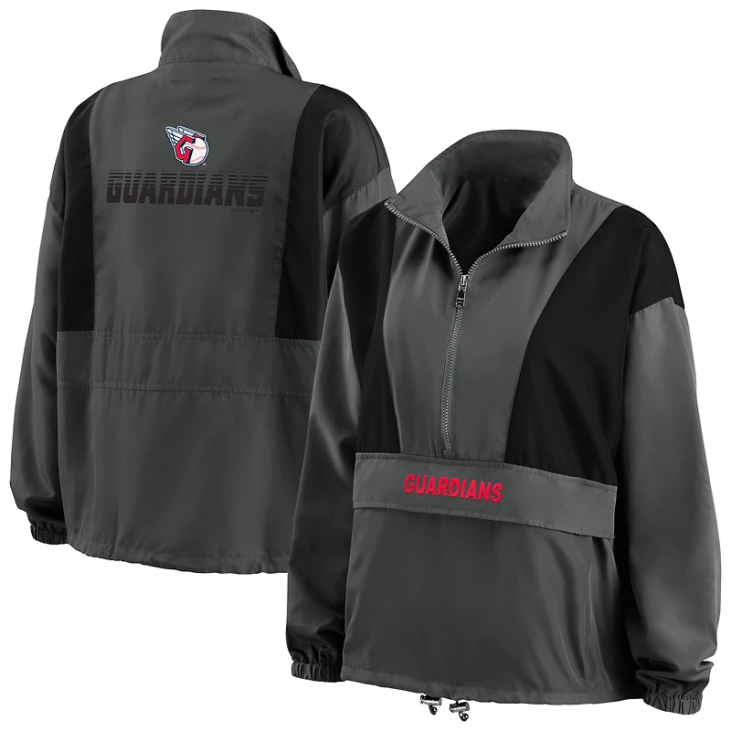Veste à demi-zip pliable WEAR by Erin Andrews pour femme, couleur anthracite, modèle Cleveland Guardians