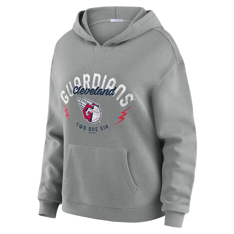Ensemble sweat à capuche manches longues et pantalon de détente en tricot gaufré gris Cleveland Guardians pour femme par Erin Andrews