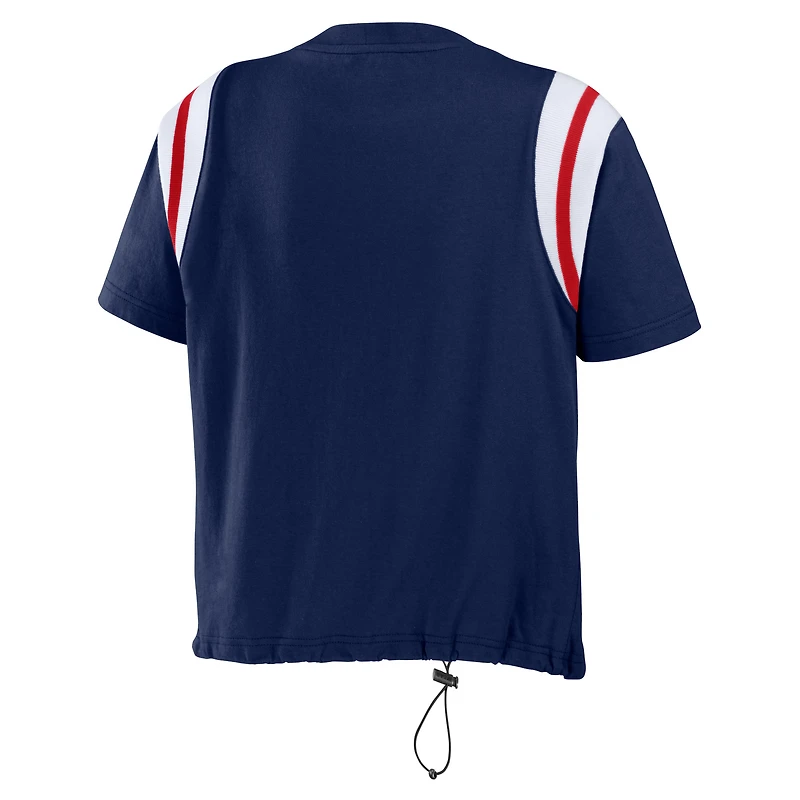 Women's WEAR by Erin Andrews Navy Cleveland Guardians Cinched Colorblock T-Shirt
