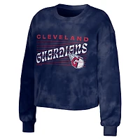 Women's WEAR by Erin Andrews Navy Cleveland Guardians Sweat court tie-dye Pullover & Shorts Lounge Set