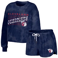 Women's WEAR by Erin Andrews Navy Cleveland Guardians Sweat court tie-dye Pullover & Shorts Lounge Set