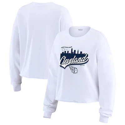 T-shirt à manches longues pour femme WEAR by Erin Andrews, motif carte postale blanche des Cleveland Guardians