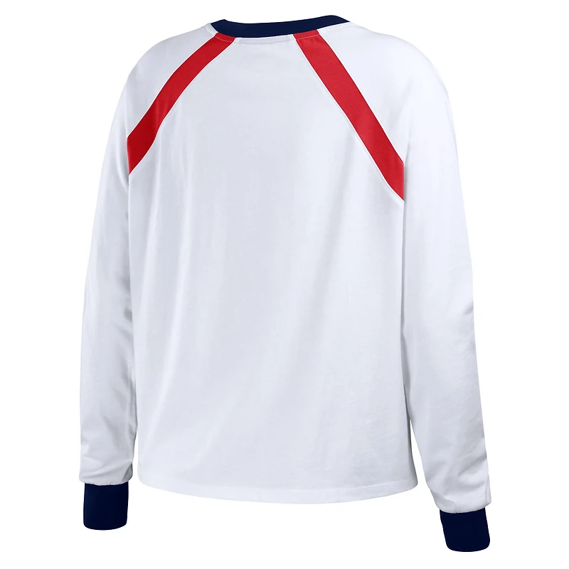 Women's WEAR by Erin Andrews White Cleveland Guardians Raglan Long Sleeve T-Shirt