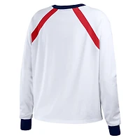 Women's WEAR by Erin Andrews White Cleveland Guardians Raglan Long Sleeve T-Shirt