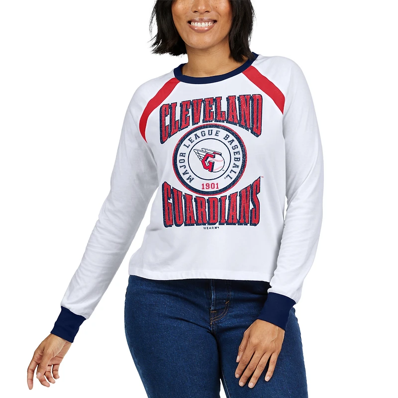Women's WEAR by Erin Andrews White Cleveland Guardians Raglan Long Sleeve T-Shirt