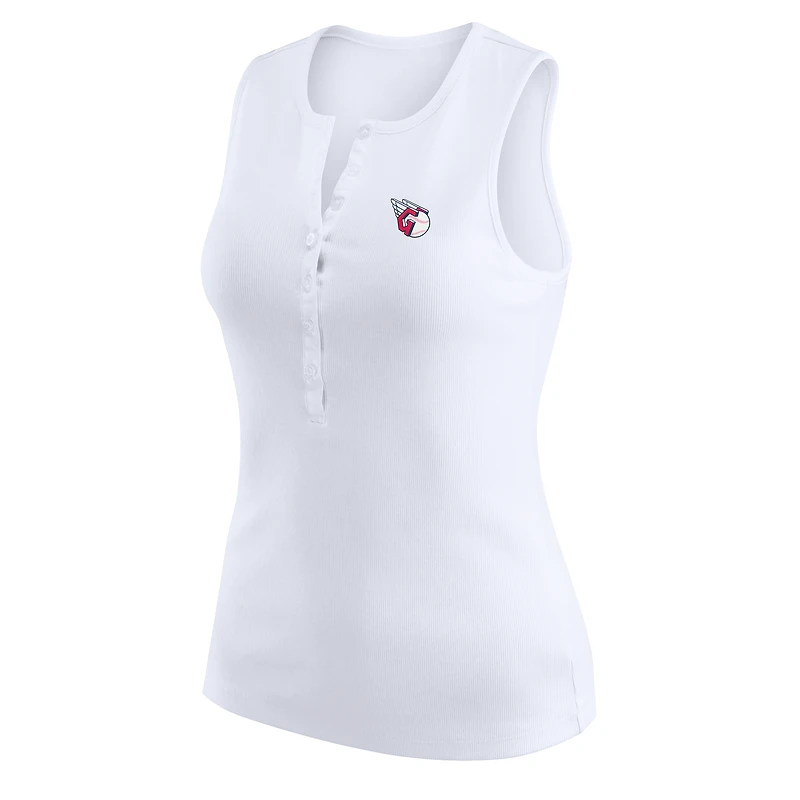 Women's WEAR by Erin Andrews White Cleveland Guardians Rib-Knit Henley Tank Top