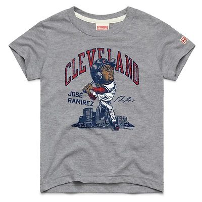 Youth Homage Jose Ramirez Gray Cleveland Guardians Caricature Tri-Blend T-Shirt
