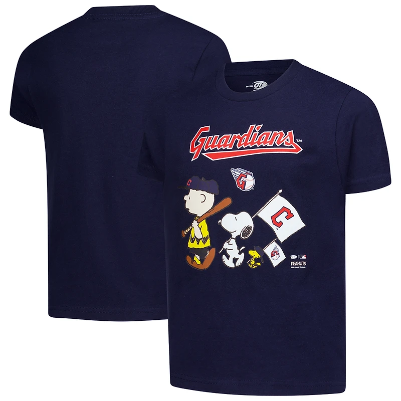 Youth Navy Cleveland Guardians Peanuts Flag T-Shirt
