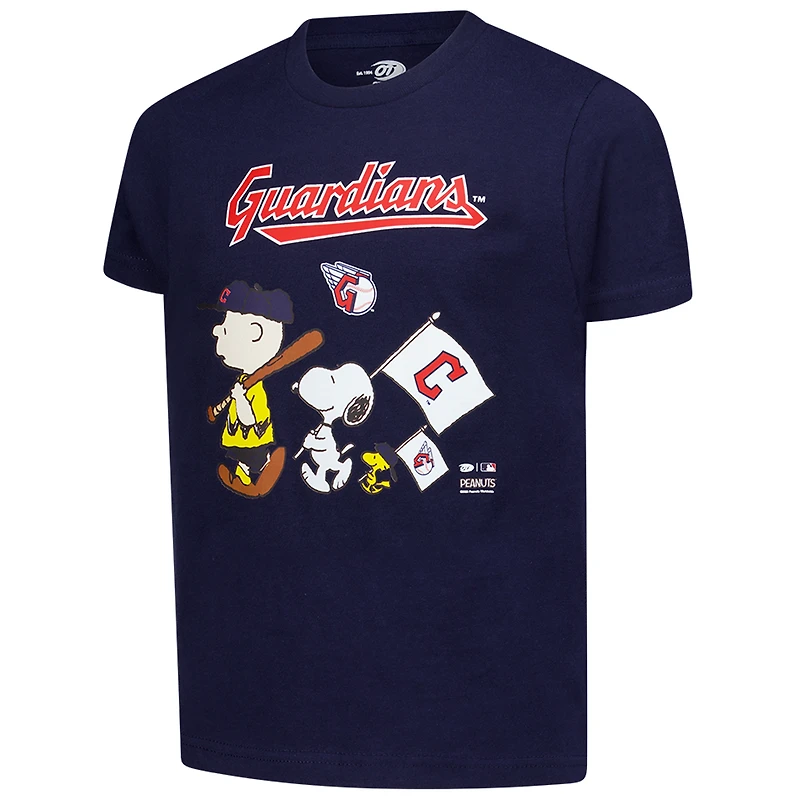 Youth  Navy Cleveland Guardians Peanuts Flag T-Shirt