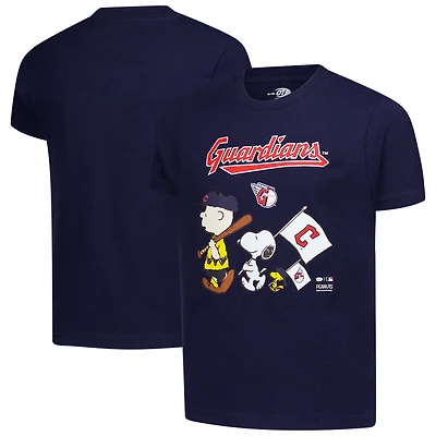 Youth  Navy Cleveland Guardians Peanuts Flag T-Shirt