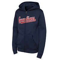 Youth  Navy Cleveland Guardians Wordmark Fleece Full-Zip Hoodie