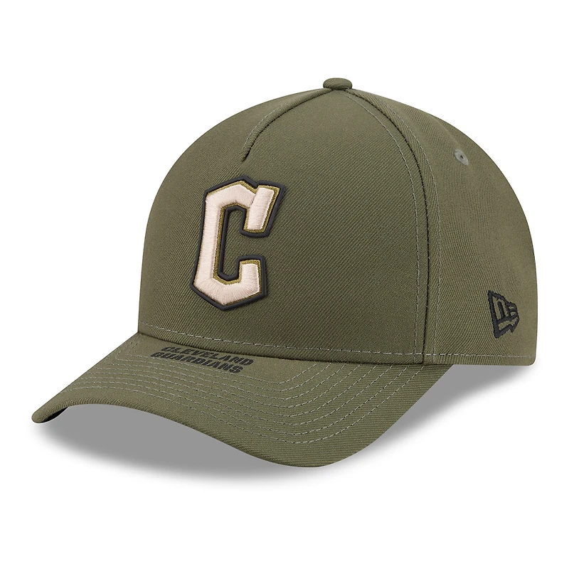 Youth New Era Olive Cleveland Guardians 2026 Armed Forces Day 9FORTY M-Crown Adjustable Hat