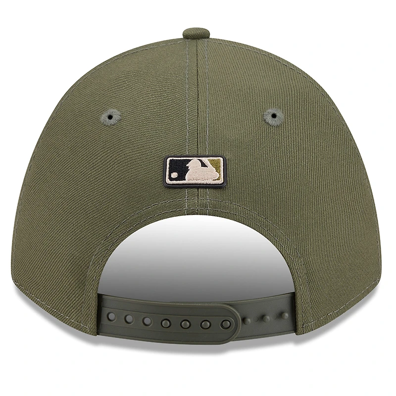 Youth New Era Olive Cleveland Guardians 2026 Armed Forces Day 9FORTY M-Crown Adjustable Hat