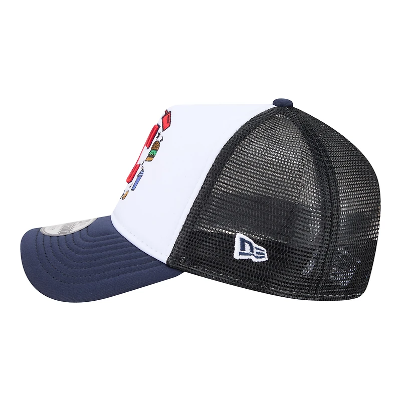 Casquette trucker ajustable New Era blanche/marine Cleveland Guardians Food A-Frame 9FORTY pour jeunes