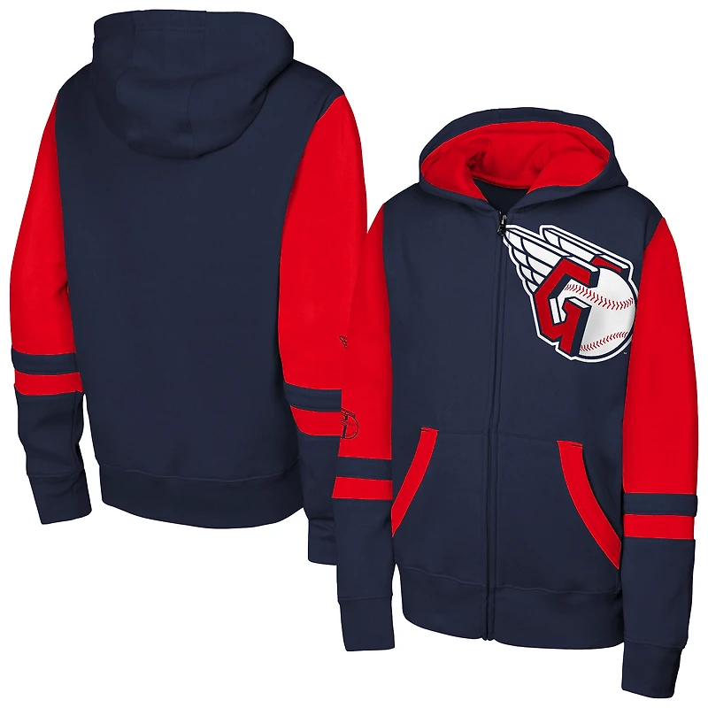 Sweat à capuche zippé bleu marine Cleveland Guardians Stadium Colorblock pour jeunes Outerstuff