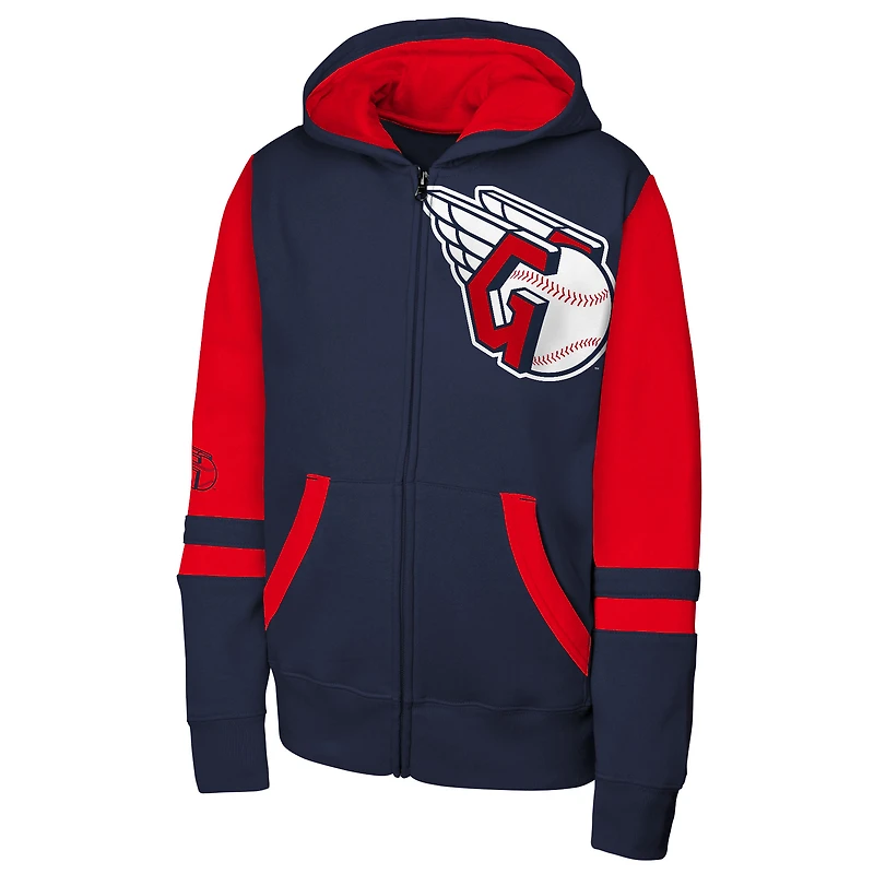 Youth Outerstuff Navy Cleveland Guardians Stadium Colorblock Full-Zip Hoodie