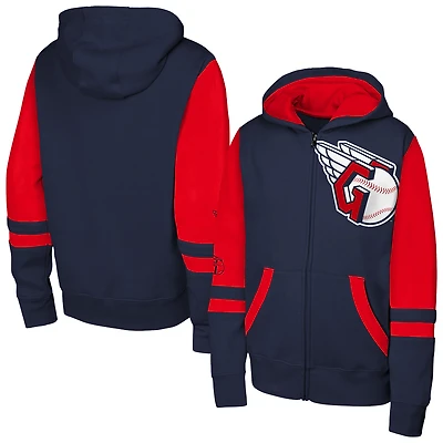 Youth Outerstuff Navy Cleveland Guardians Stadium Colorblock Full-Zip Hoodie