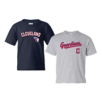 Youth Soft as a Grape  Navy/Heather Gray Cleveland Guardians 2-Pack Logo T-Shirt Set