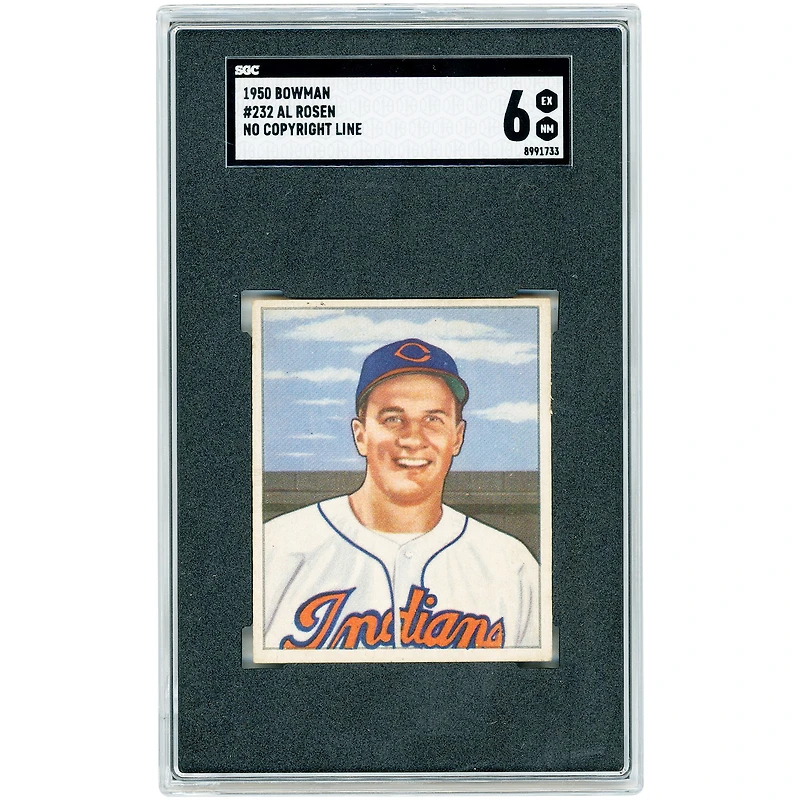 Carte de recrue Al Rosen Cleveland Indians 1950 Bowman No Copyright Line #232 authentifiée SGC 6