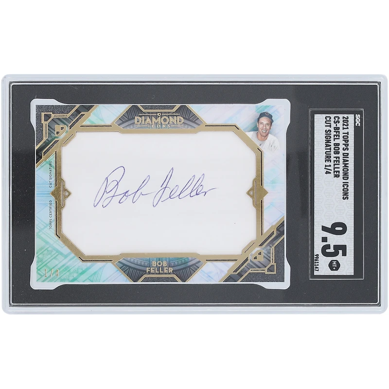Bob Feller Cleveland Indians Autographié 2021 Topps Diamond Icons Cut Signature #CS-BFEL #1/4 SGC Authentifié MT 9.5 Carte