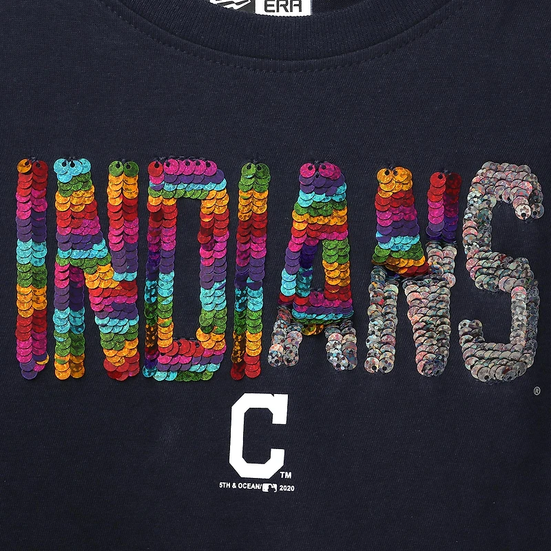 Girls Youth New Era Navy Cleveland Indians Flip Sequin T-Shirt