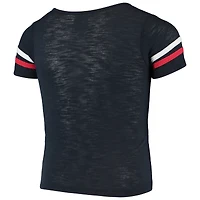 T-shirt à col en V jersey flammé New Era Indians de Cleveland bleu marine pour fille