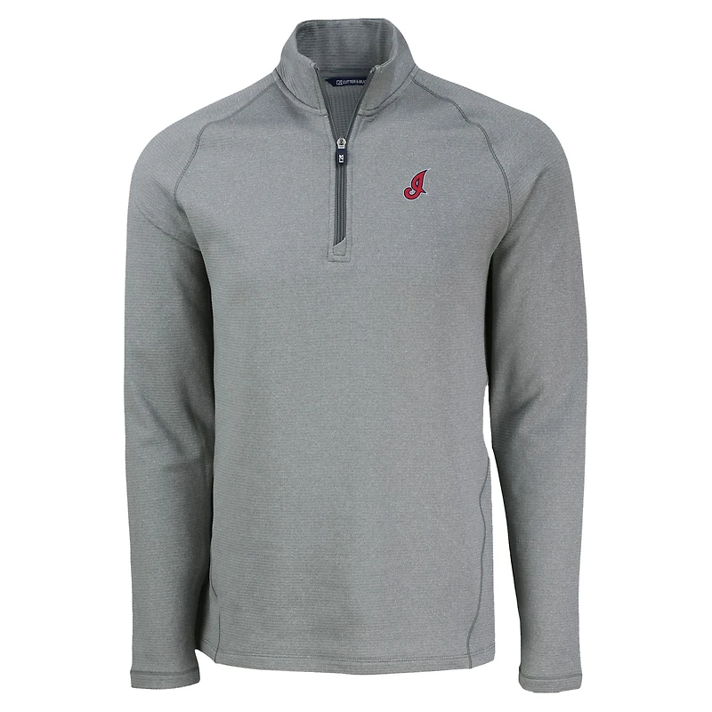 Men's Cutter & Buck Heather Gray Cleveland Indians Cooperstown Collection Peshastin Eco Fleece Recycled Raglan Quarter-Zip Top
